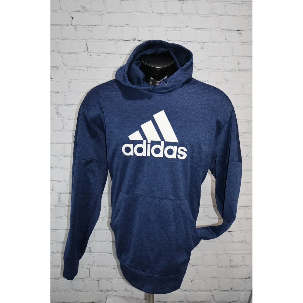 Adidas Hoodie Men 2XL XXL Blue Logo Pullover Long Sleeve Gym Workout